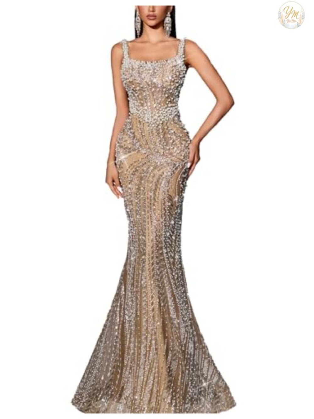 Beaded Sequin Mermaid Prom Dress Formal Evening Gown Spaghetti Strap